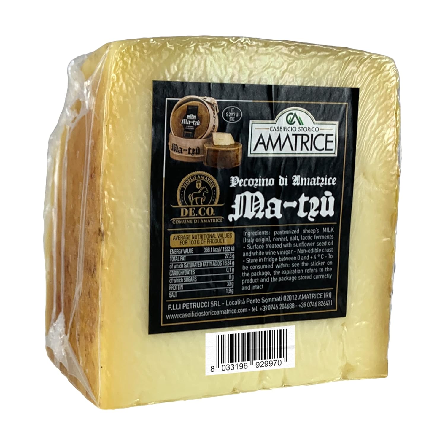 MATRÙ Pecorino di Amatrice Aged Sheep Cheese Wedge 1 Kg Yaxa