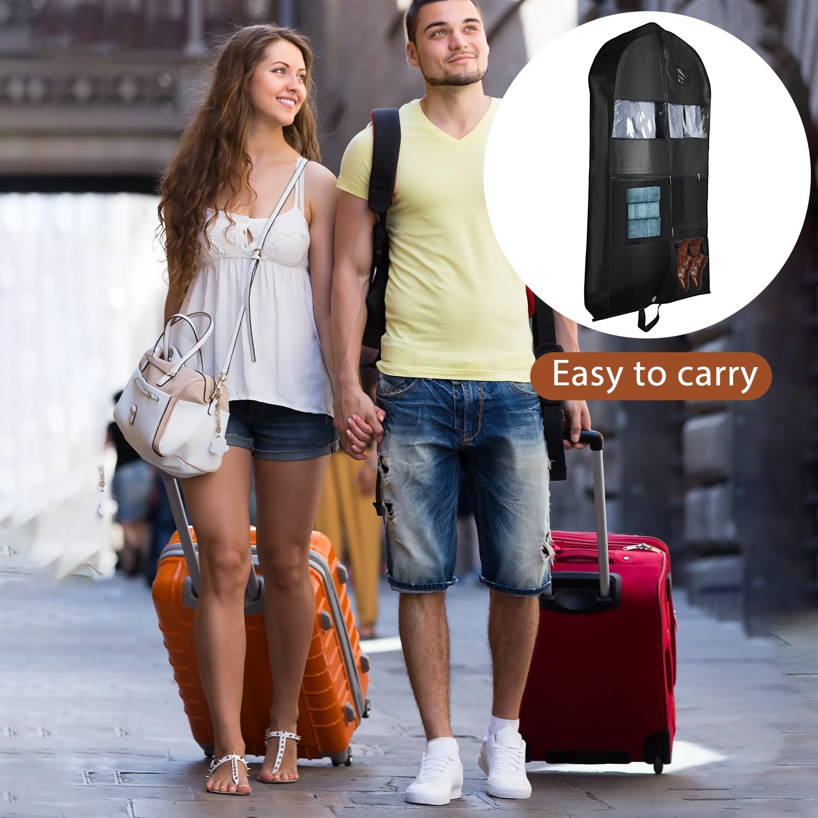 Torba na garnitur 107 cm, składana torba na garnitur, oddychająca torba na ubrania do wieszania ubrań, wytrzymały pokrowiec na garnitur z zamkiem błyskawicznym i 3 kieszeniami siatkowymi na koszule,