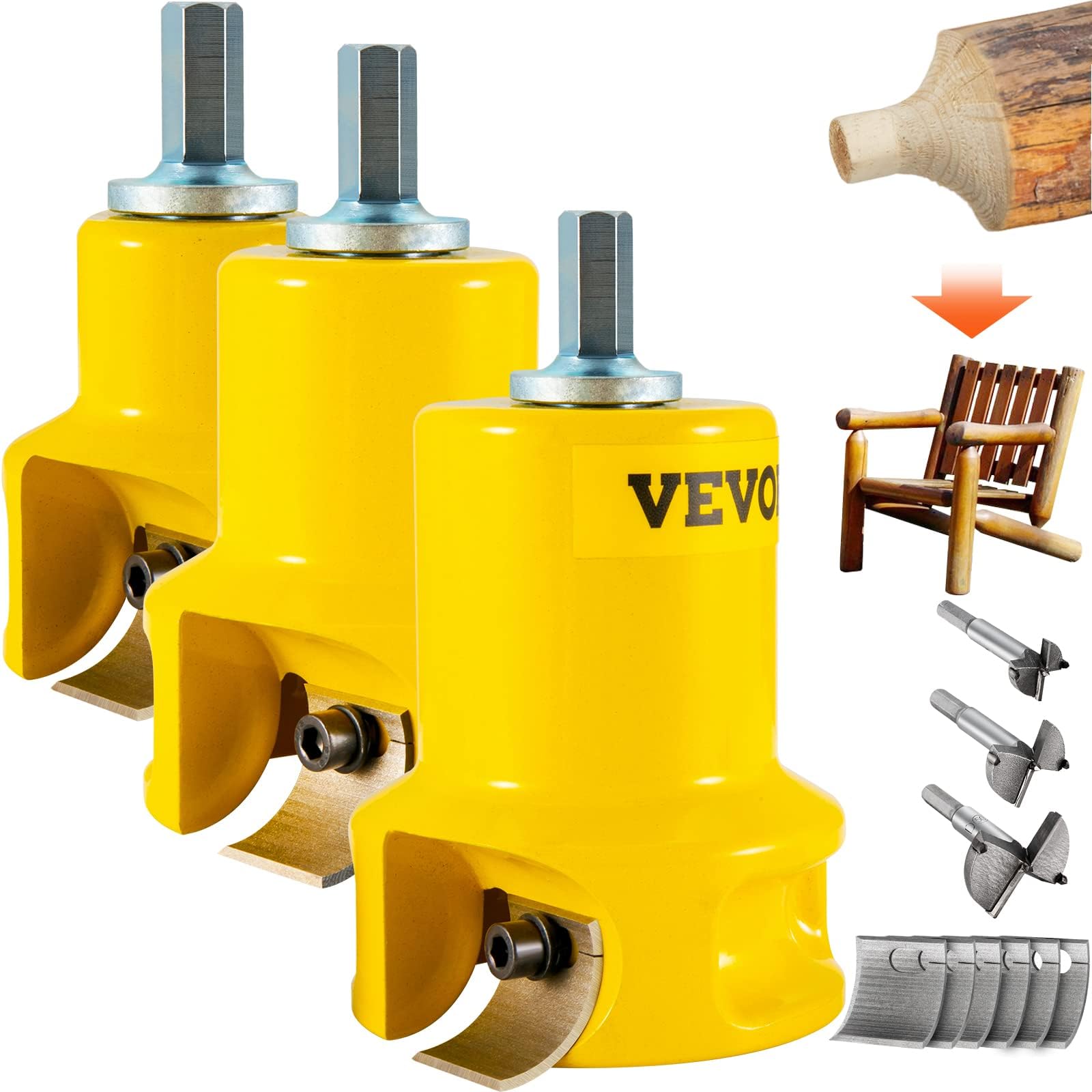 VEVOR Tenon Cutter, 1"/25.4mm & 1.5"/38mm & 2"/50.8mm, with Dual Curved Blades & Button Screws Home Master Kit, Premium Aluminum & Steel Log Furniture Cutter, Commercial Starter’s Tool for Home DIY