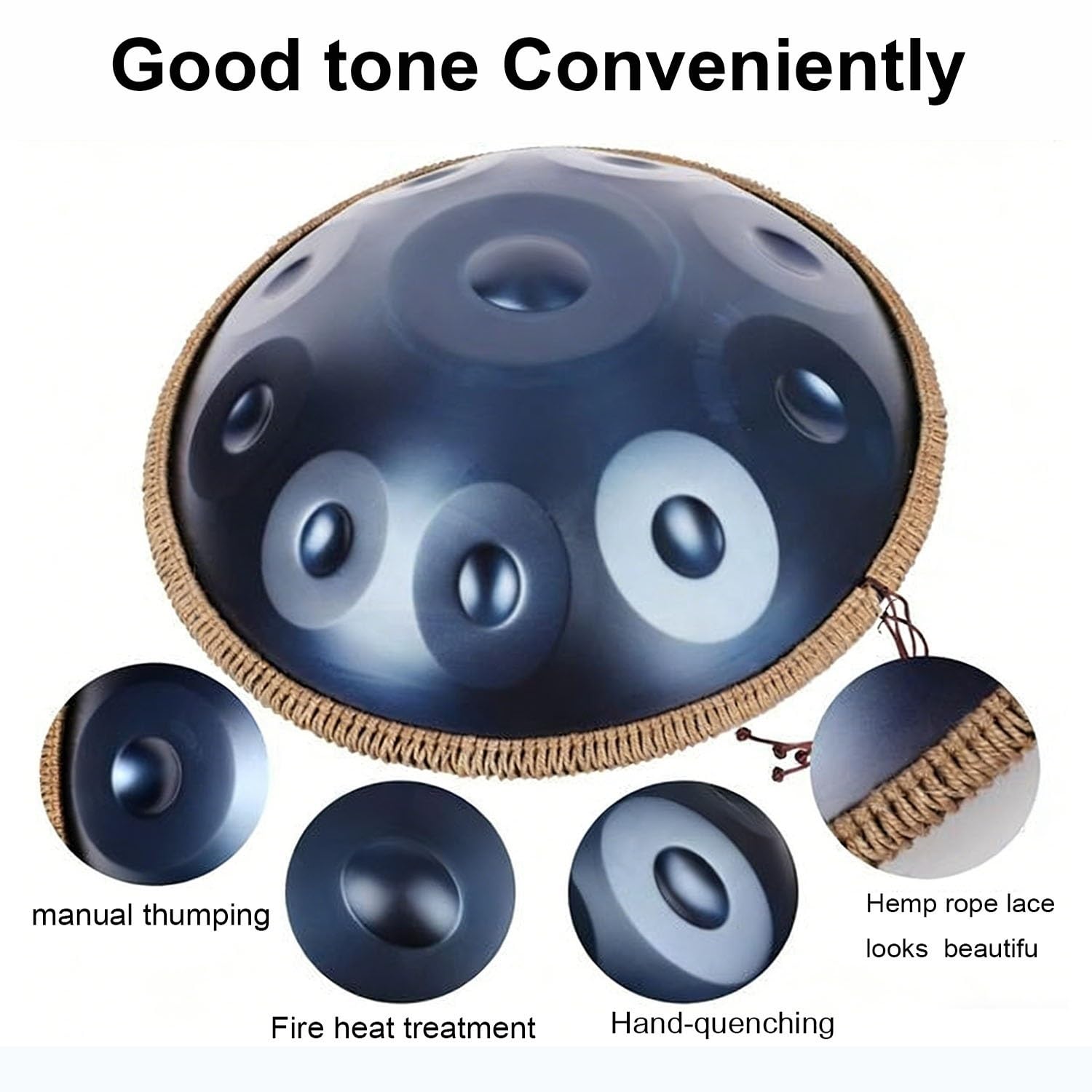 Handpan 432 Hz/440 Hz Strumento a Tamburo Handpan, Tamburo a Mano In Acciaio Da 22 Pollici, Alto Livello Di Qualità Strumento a Percussione per meditazione e musicoterapia(Gold,440HZ/10Note)