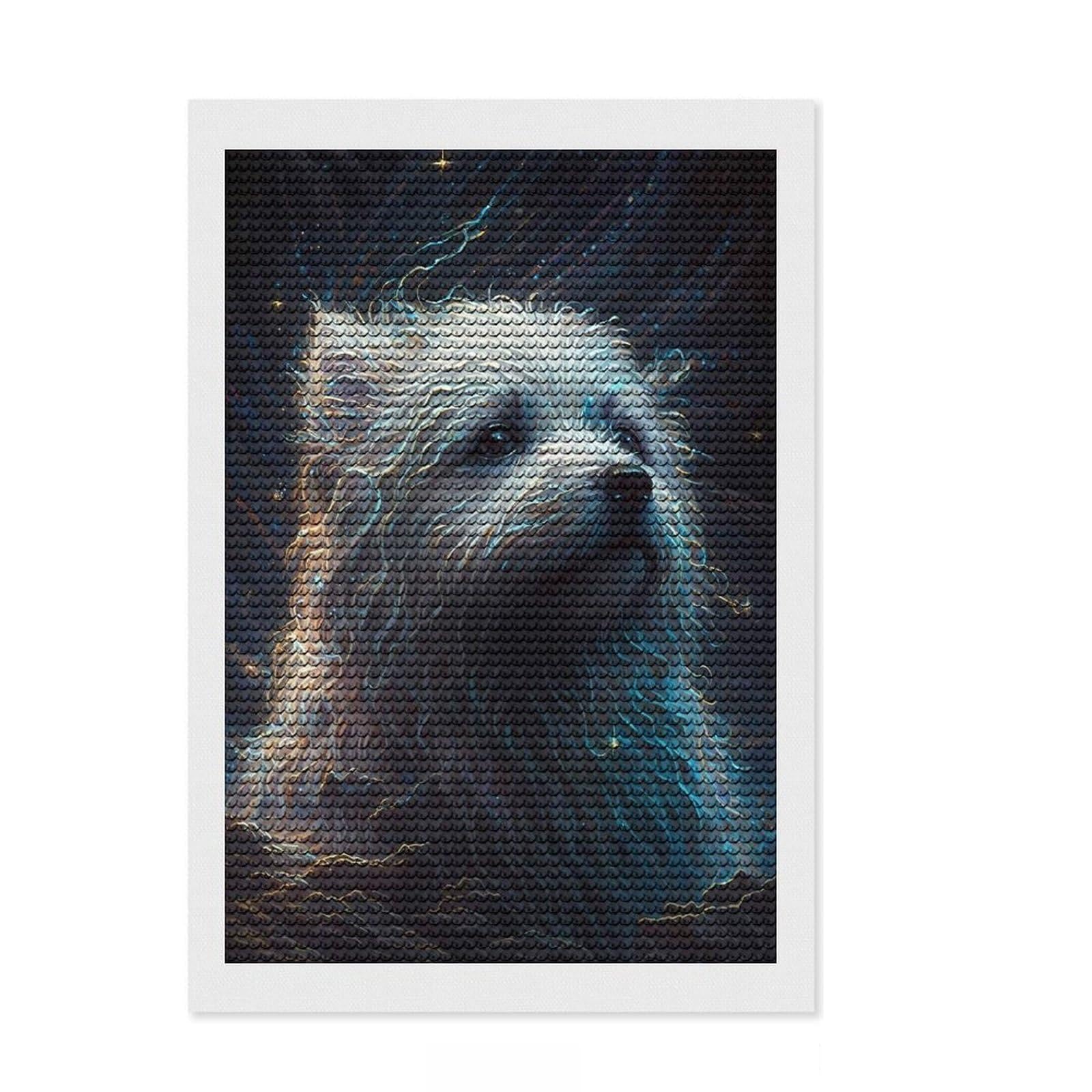 Junmoney Bichon Frise Dog Diamond Art Canvas 8"x12", for Craft Lovers, Neat Printed Canvas, Christmas Gift, Cosy Home Accent, Adhesive Canvas
