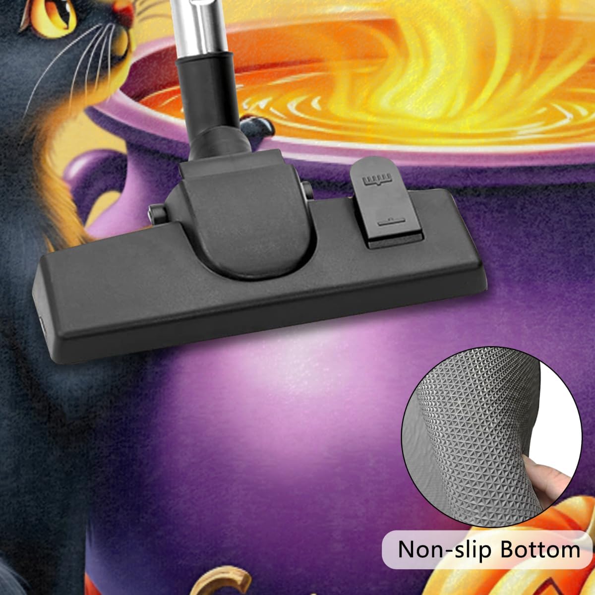 cfpolar Half Round Door Mat Cat Halloween Purple Cauldron Non-Slip Semi Circle Area Rug Washable Half Moon Hearth Rugs for Indoor Outdoor Bathroom Kitchen Patio Runner Mat Laundry Room Home Decoration