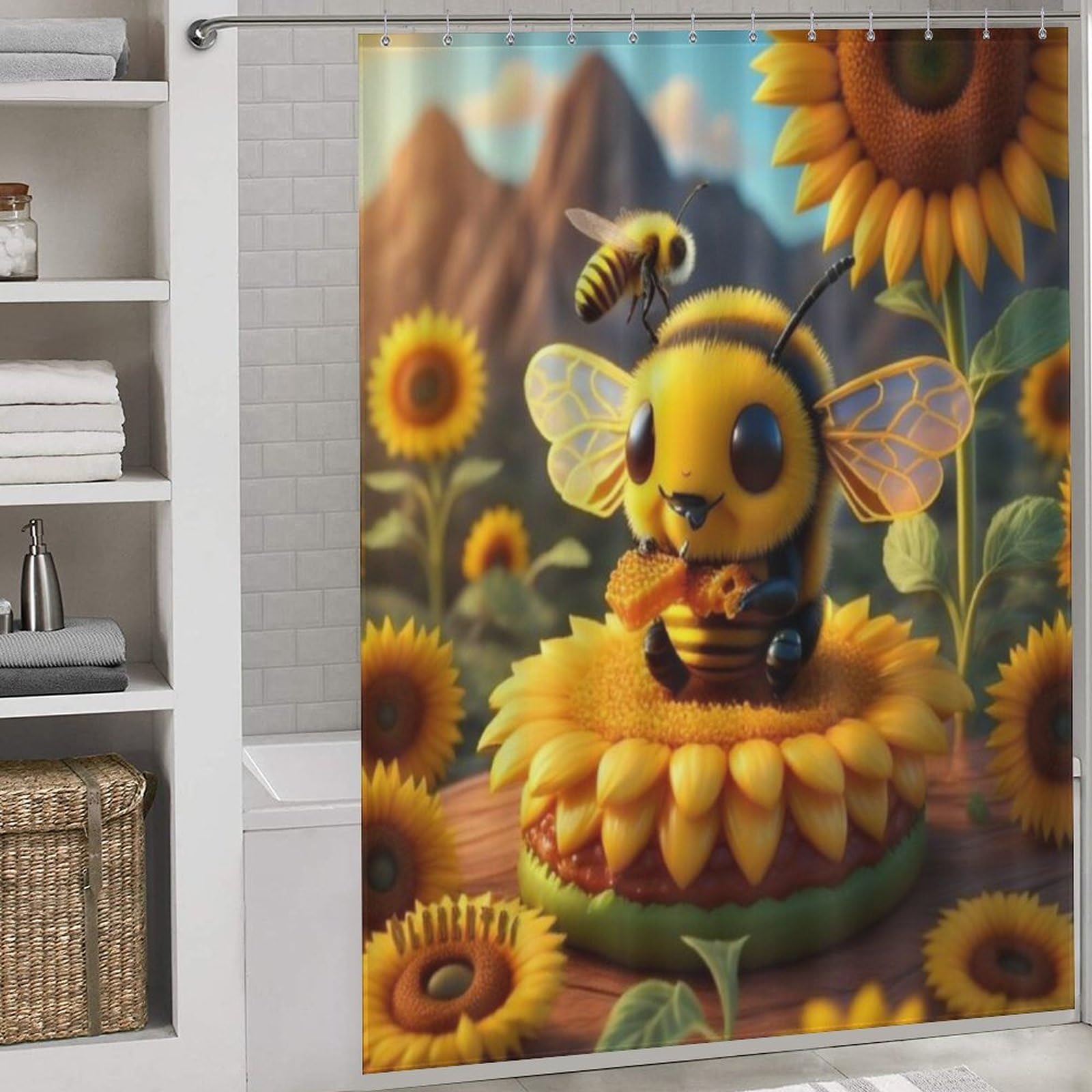 Rideaux de douche pour salle de bains motif abeille : un bain textile étanche de 168x183cm