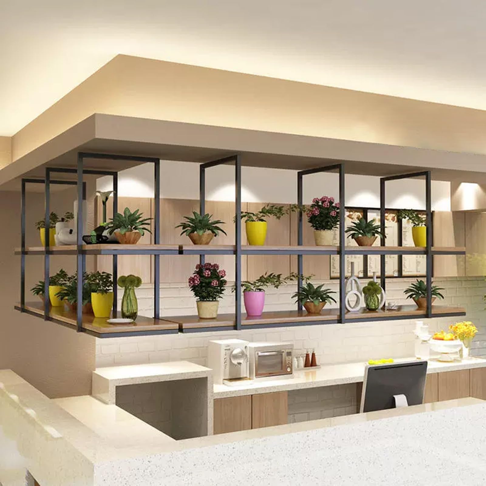 Support de pot de fleurs suspendu au plafond contre l'encombrement des petits salons