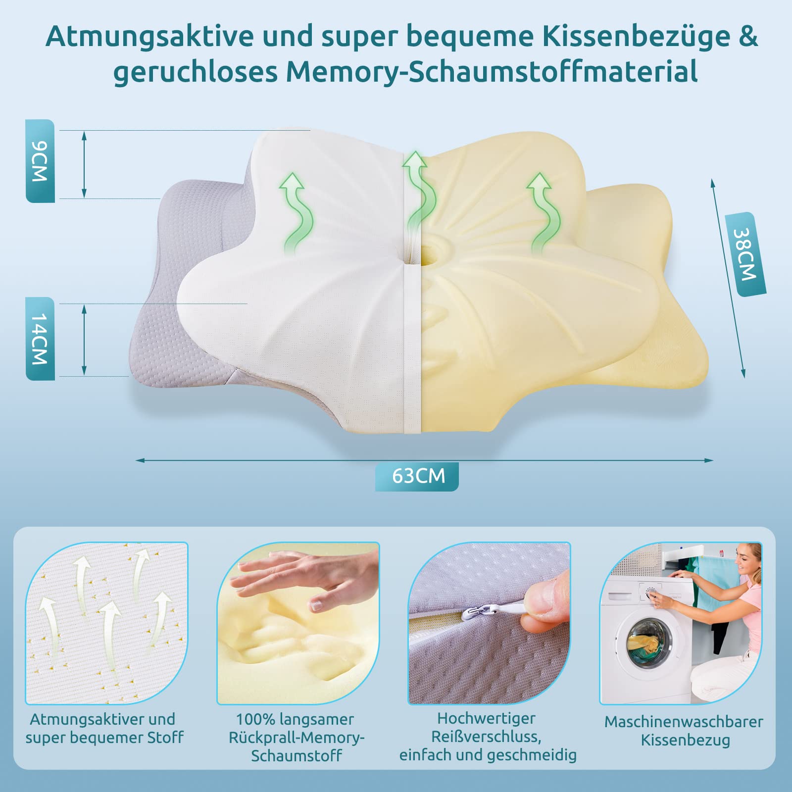 DONAMA Ergonomisches Nackenkissen aus Memory Foam, Zwei Höhenstufen und Armauflage, passend für Jede Schlafart