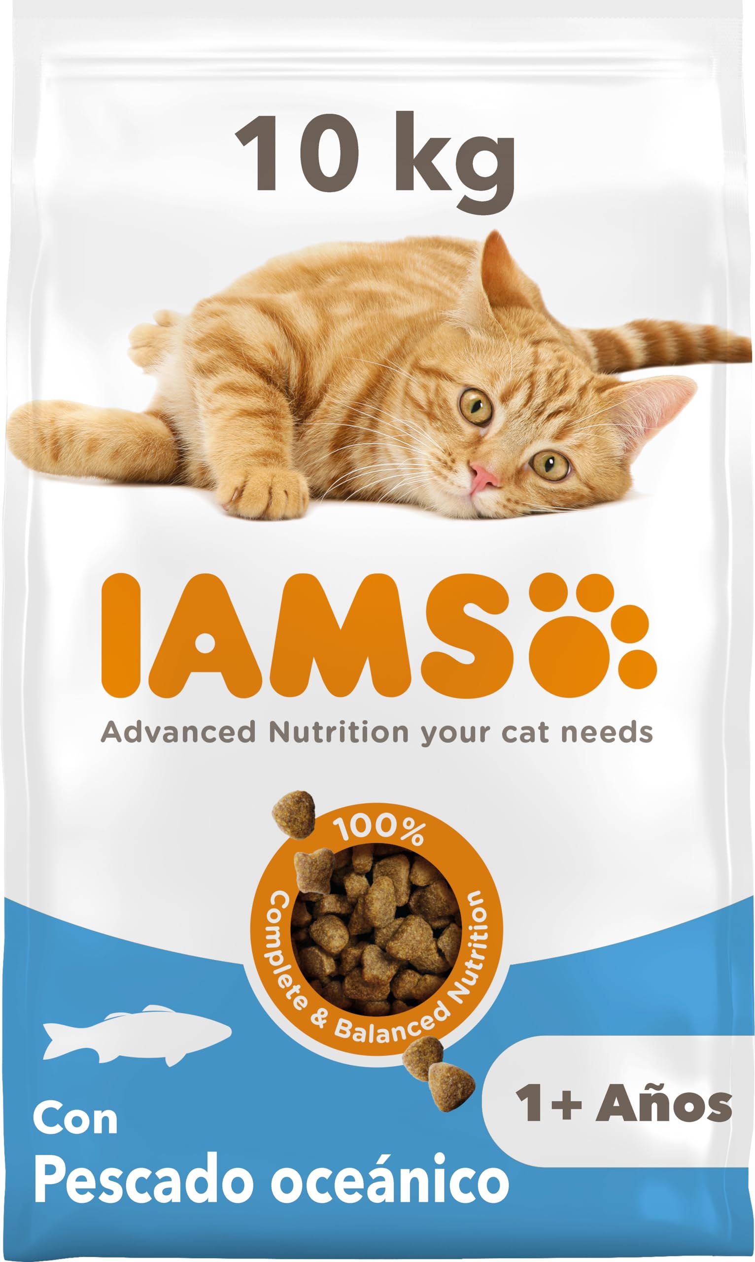 IAMS Alimento seco para gatos con pescado oceánico, comida seca para gatos adultos de más de 1 año, 10 kg