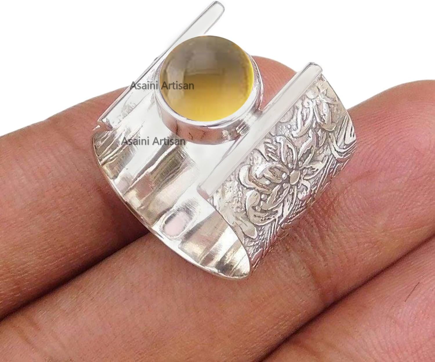 7MM Round Gemstone 925 Sterling Silver Gift Rings for Womens, Floral and Leaves Engraved Ring for Every Occasion