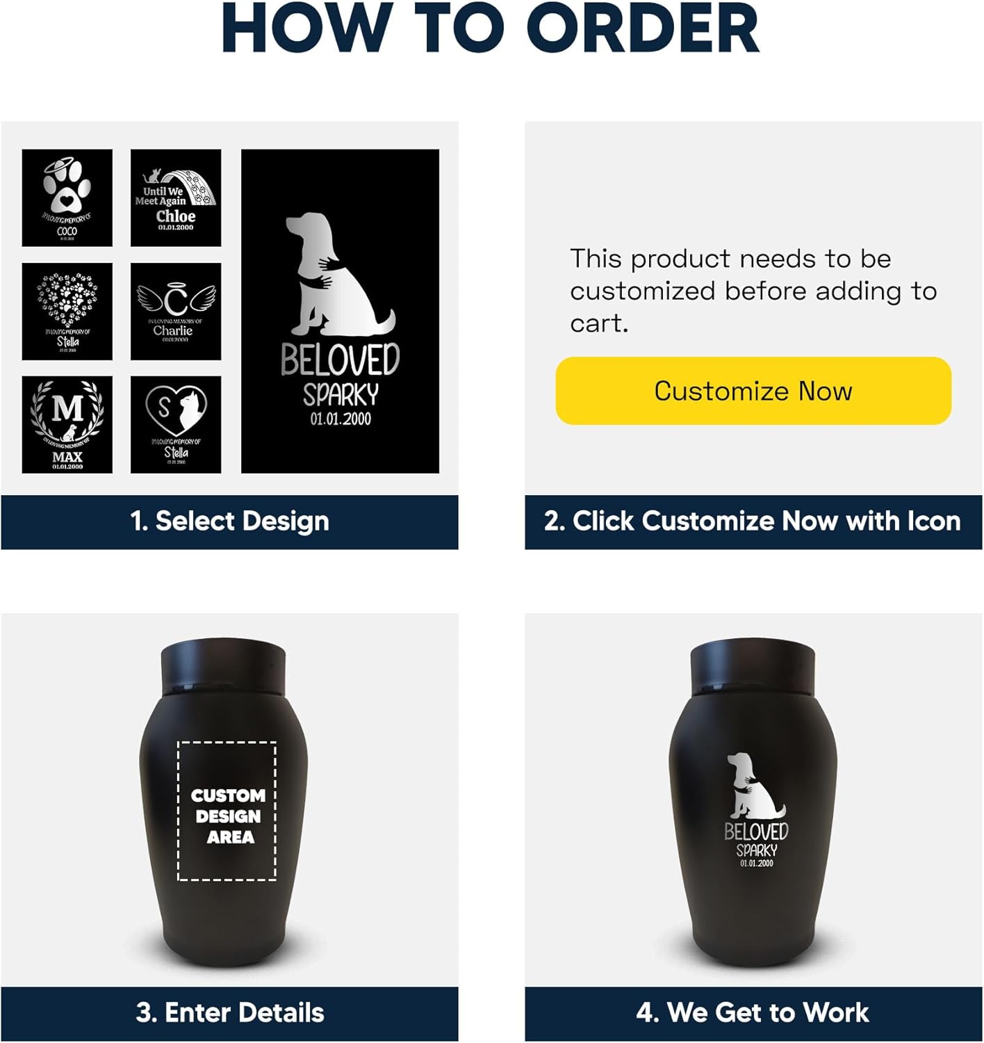 Personalized Custom Small Keepsake Urn Engraved with Pet Name, Date and Cat Design - 5.2" Black Powder Coated Steel Cremation Urn for Cat Ashes | 12-16 lb Capacity, Cat Face + Leaves Borders