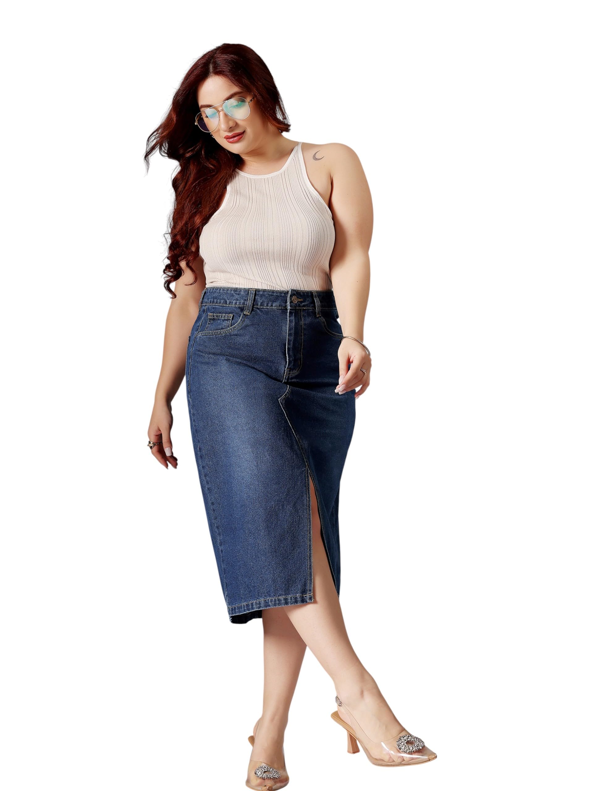 miss chase a+ Women's Regular High Rise Above Knee Stretchable Denim Shorts-picture-36