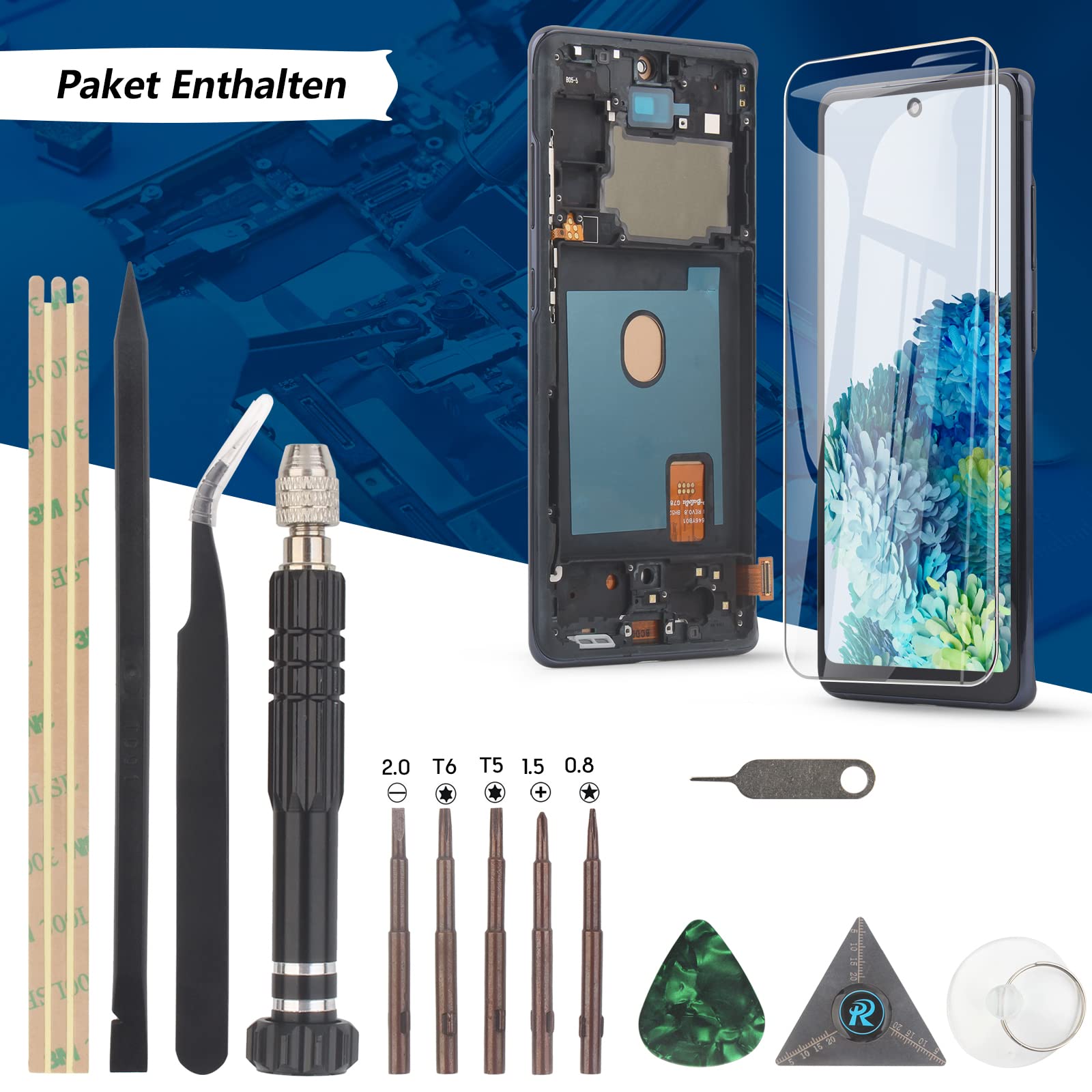RongZy für Samsung Galaxy S20 FE/S20 FE 5G LCD Bildschirmersatz für Samsung Galaxy S20 FE Touchscreen Digitalisierer Display mit Werkzeugen (Schwarz mit Rahmen)