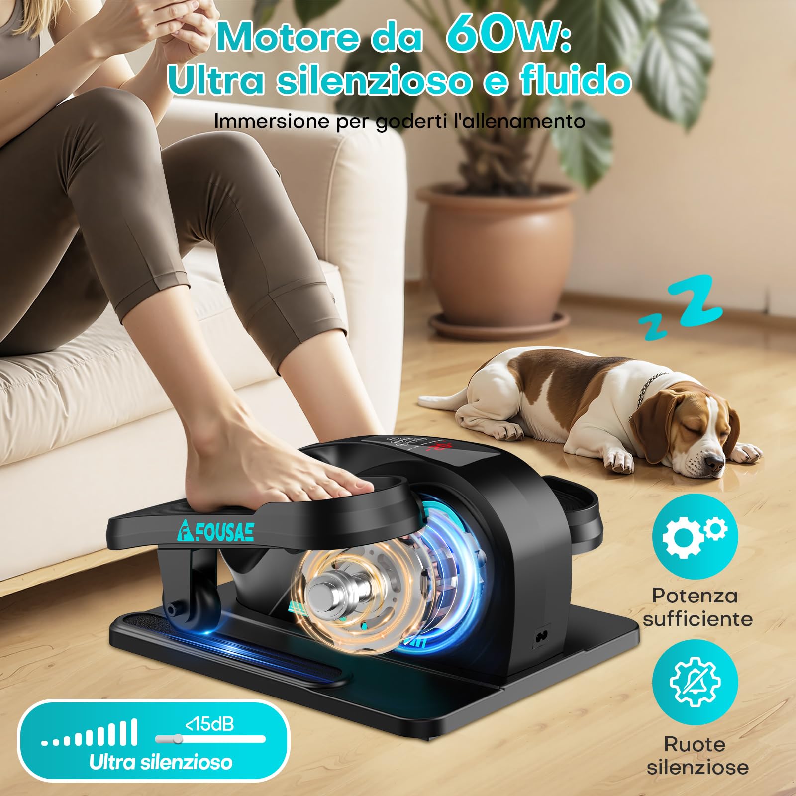 FOUSAE Ellittica Elettrico, 2 in 1 Pedaliera Elettrica con 15 velocità Regolabili e 3 modalità Automatiche, Cross Trainer da Seduti con Telecomando, Pedaliera per Anziani Silenzioso e Portatile