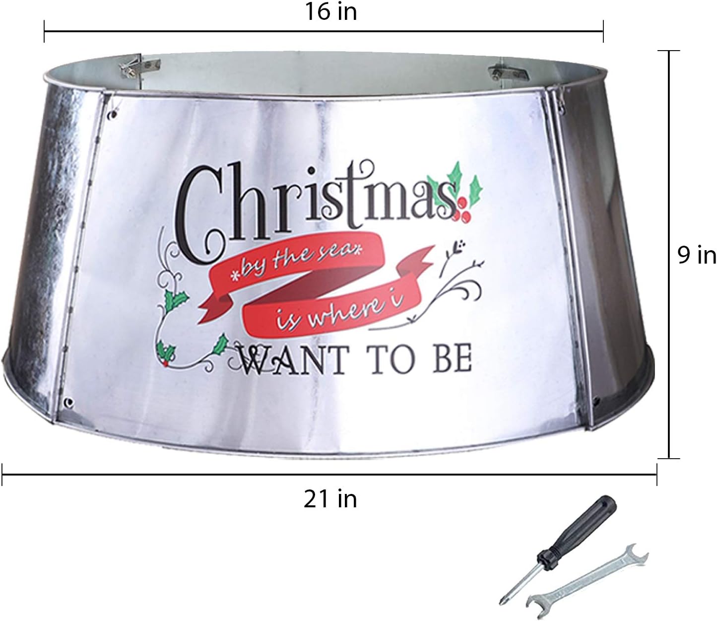 MorTime Metal Christmas Tree Ring with Printed Red Ribbon Pattern, Bottom 21 Inch Diameter Christmas Tree Decor for Winter Home Decoration, 4 Pieces