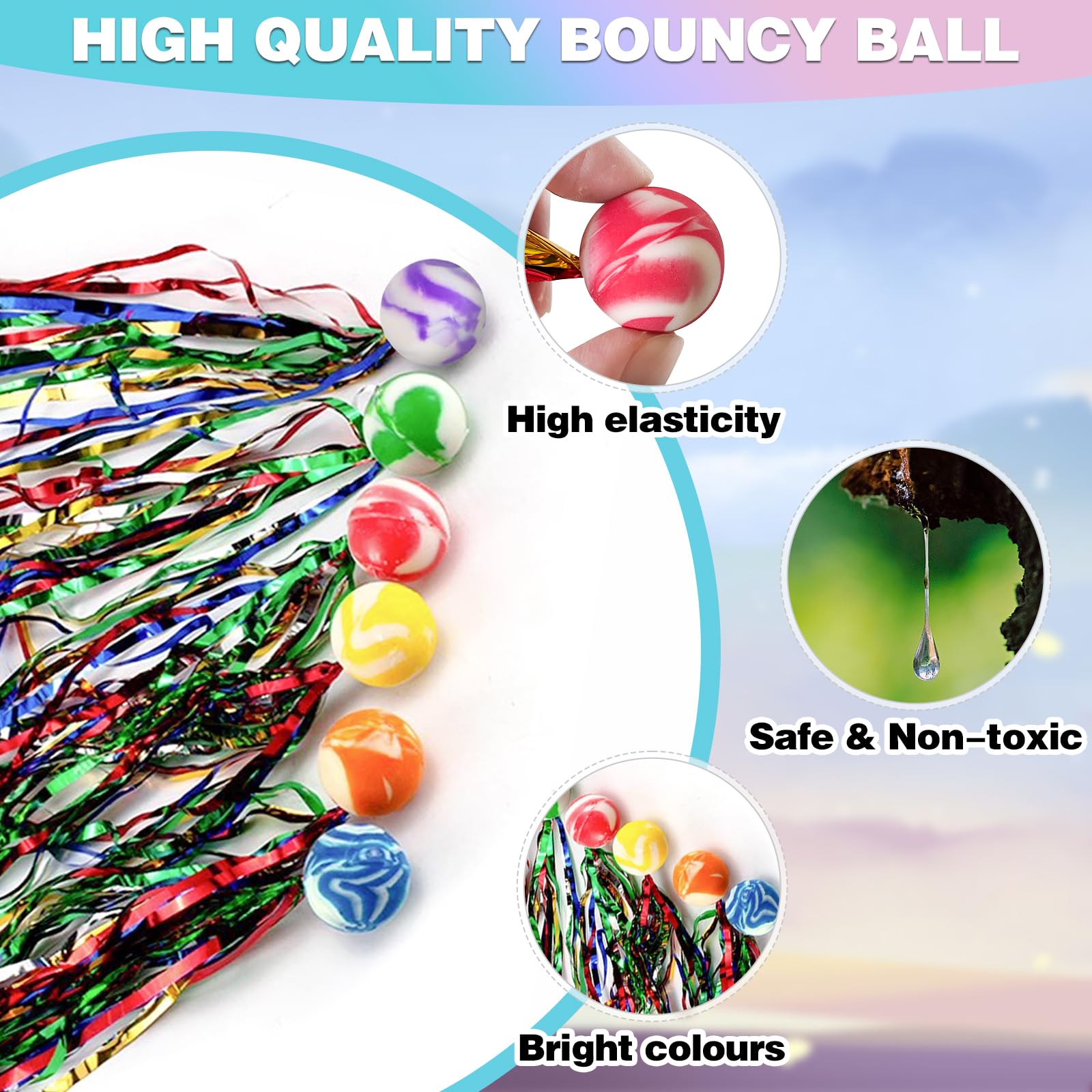 40 Piezas Pelotas Saltarinas, Pelotas Hinchables Para Niños, Pelota Hinchable 25mm Con Cintas De Colores, Juguete De Pelotas De Goma, Regalo De Cumpleaños