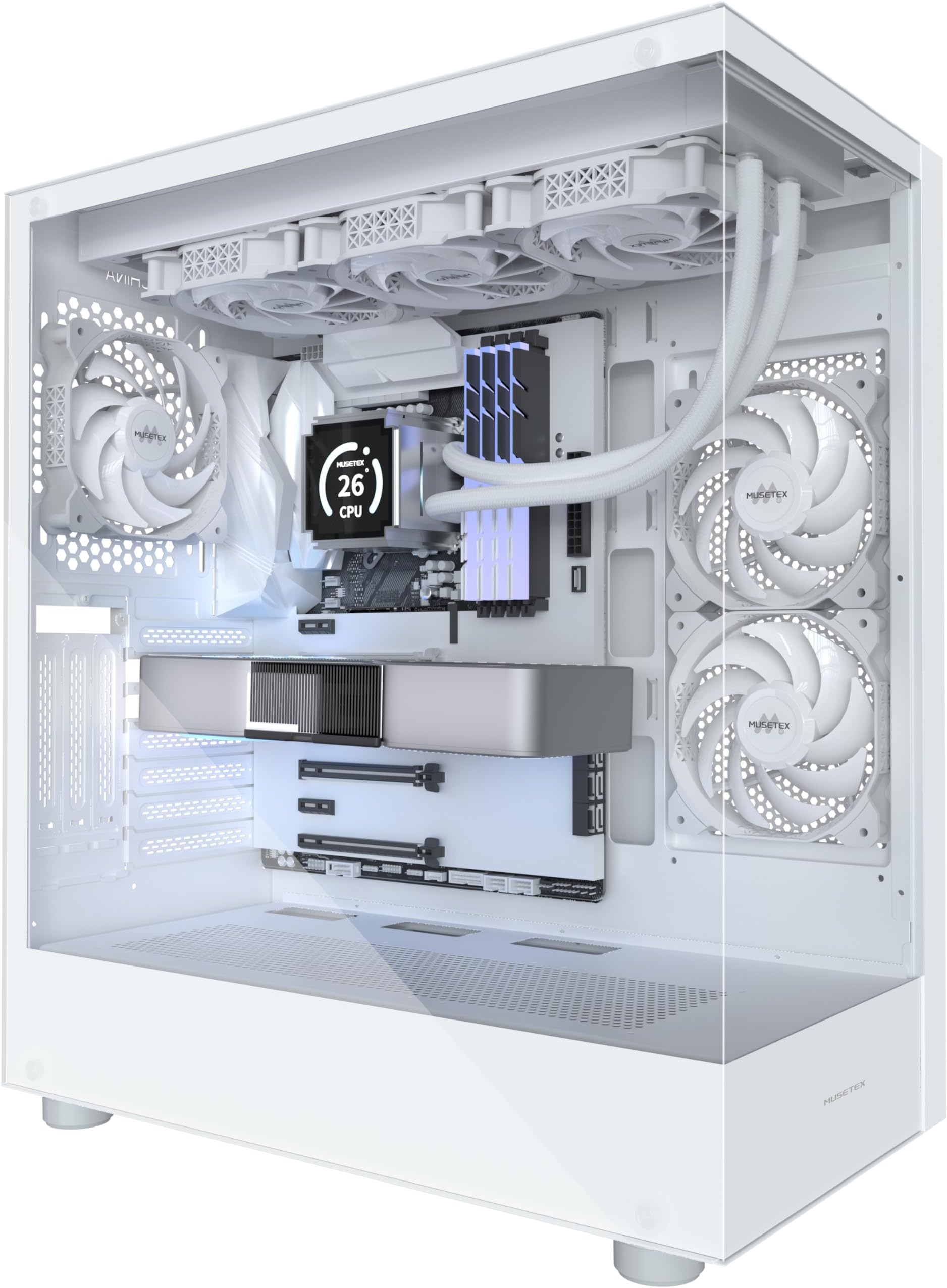 PC Case ATX 3 Non-LED Fan Pre-installed, Type-C Mid-Tower Computer Case with Full View Double Glass, Gaming PC Case, White (K2)