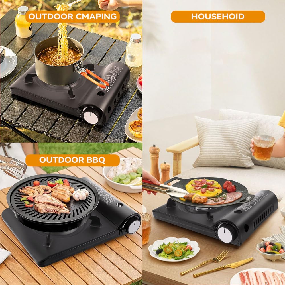 REDSUN F8 Portable Butane Gas Stove – Ultra-Slim Single Burner Camp Stove with Ceramic Gas Distributor and Safety Lock, Outdoor Picnic BBQ Korean Hot Pot Cooker for Camping, RV, Grilling, Stir Fry