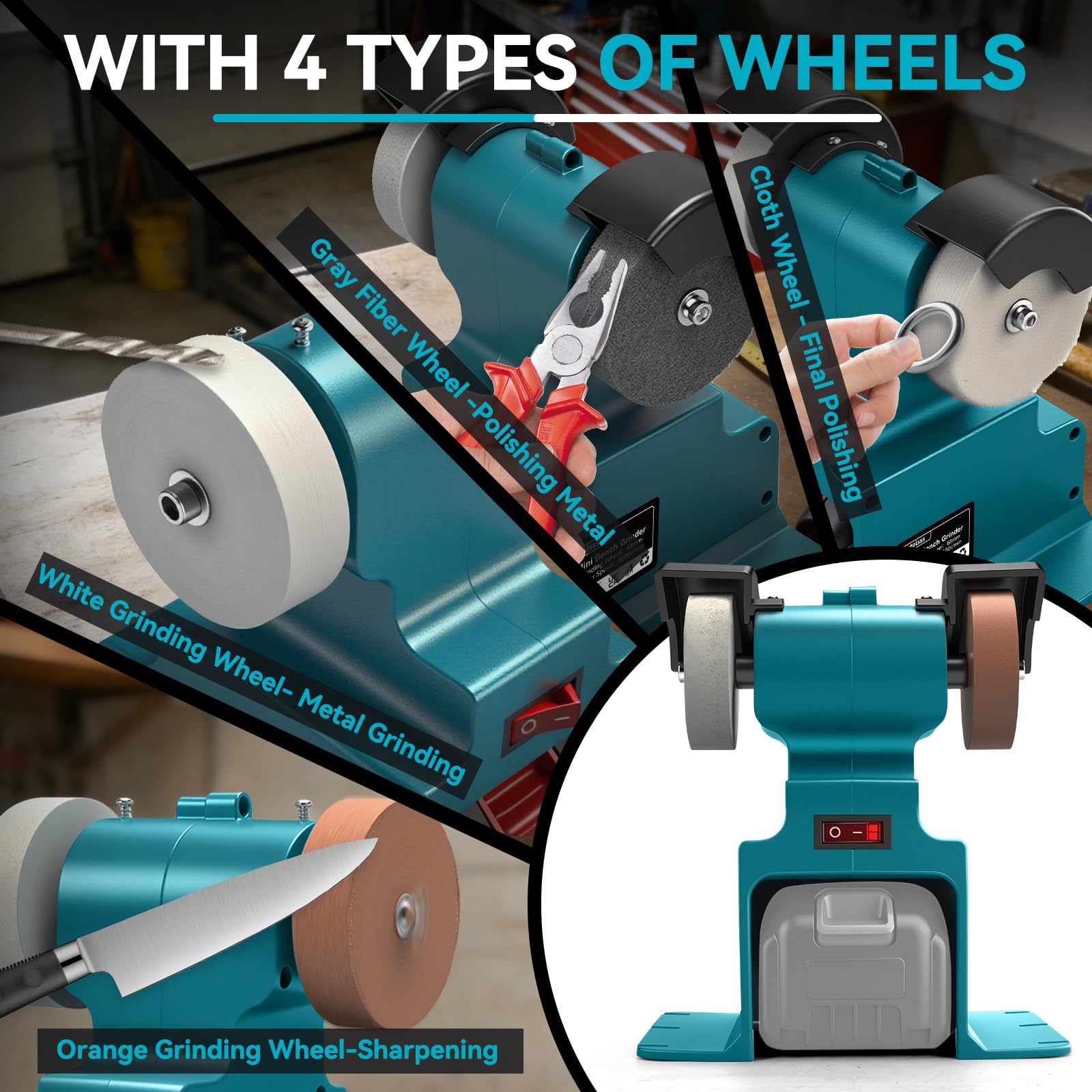 Mini Akku Bandschleifer für Makita 18V, 300W Elektrischer Bandschleifer, 68 mm ø, Stabiler Maschinenfuß, DIY Polierschleifmaschine mit Schleifscheibe und Polierscheibe zum Polieren von Holz(Ohne Akku)