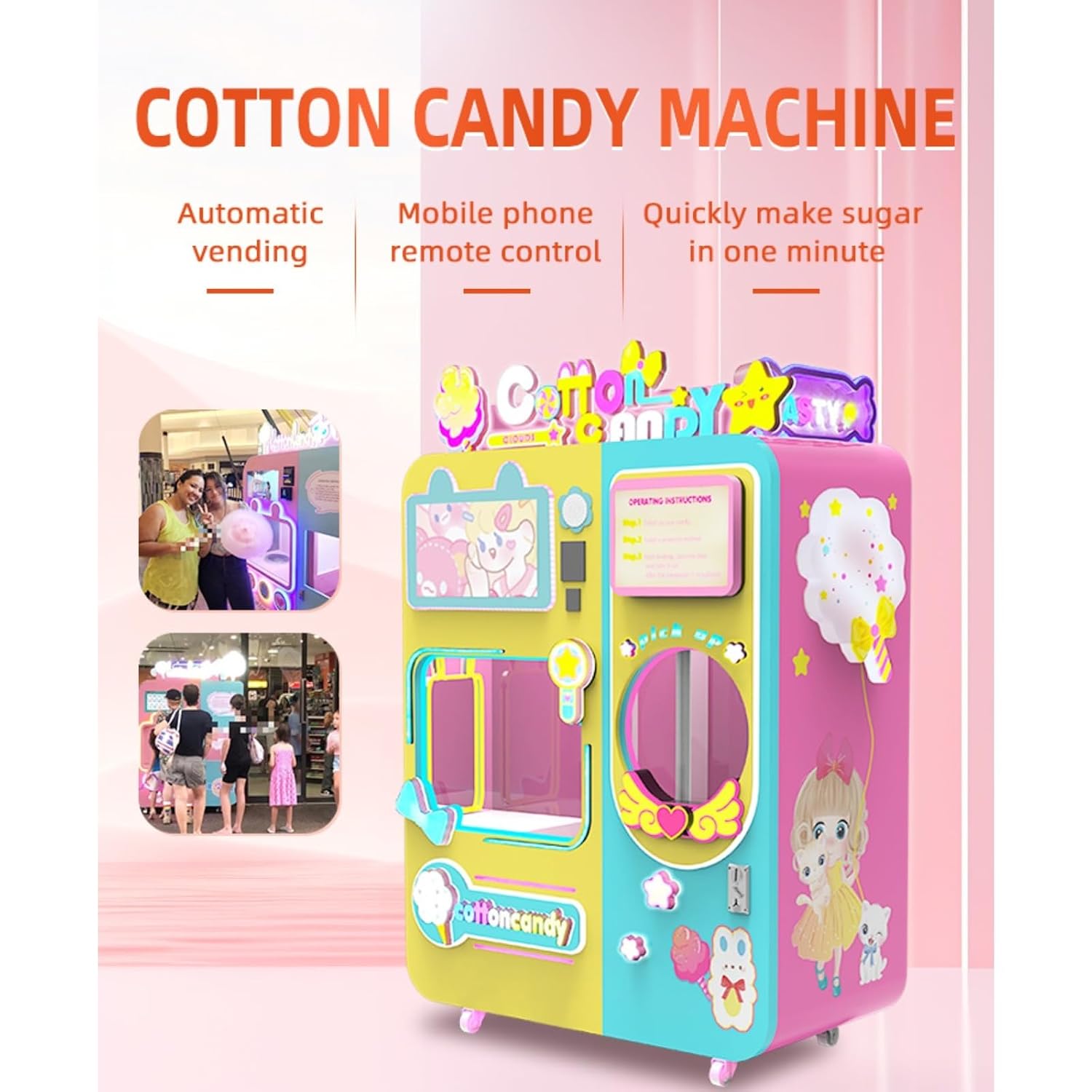 Smart Automatic Cotton Candy Vending Machine Touch Screen Operation Cashless Payment Self Service Robot for Cinemas Zoos Tourist Attractions and Community Centers