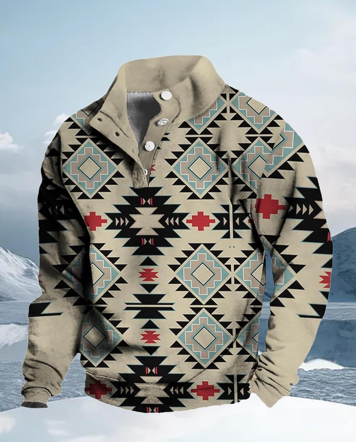 Western Sweatshirts for Men Aztec Ethnic Print Quarter Zip Pullover Fleece Hoodies Casual Stand Collar Sweatshirt - Image 3