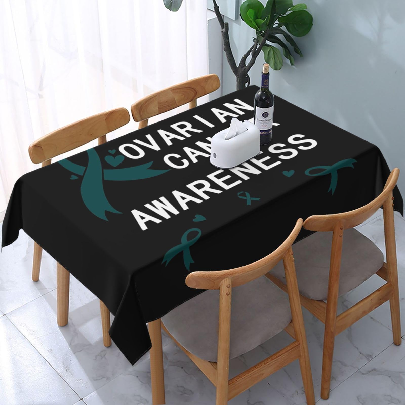 JunHeArt Ovarian Cancer Awareness Month In September We Wear Teal Tablecloth Rectangle Table Cover Washable Table Cloths Decor For Kitchen 54" X 72"