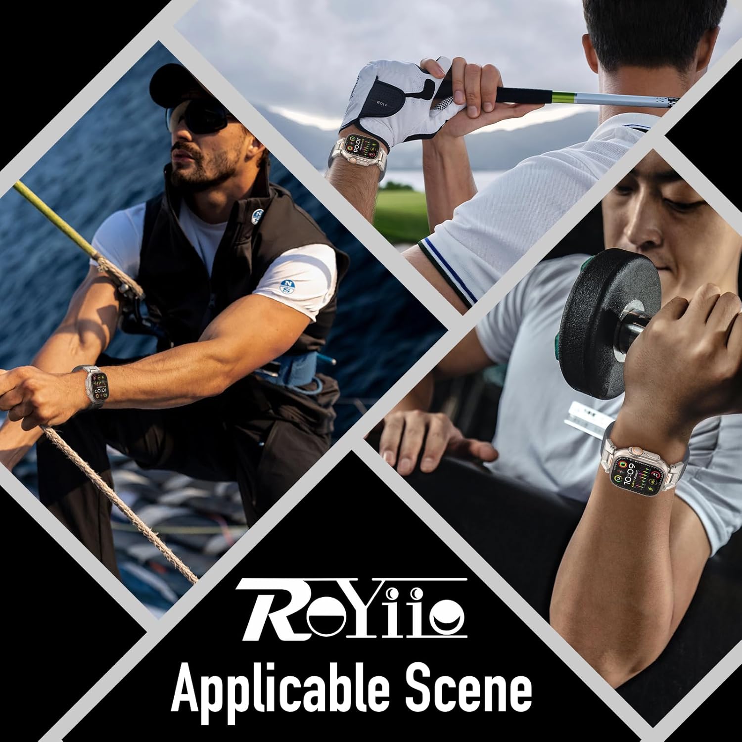 Band for Apple Watch Ultra 3/2 49mm Band SE 3 44mm (304 Stainless Steel & Fluoro Rubber) Bsnds for Apple Watch Series 11/10 46mm, Series 9/8/7 45mm, Series 6/5/4 44mm, Serie 3 42mm - Grey