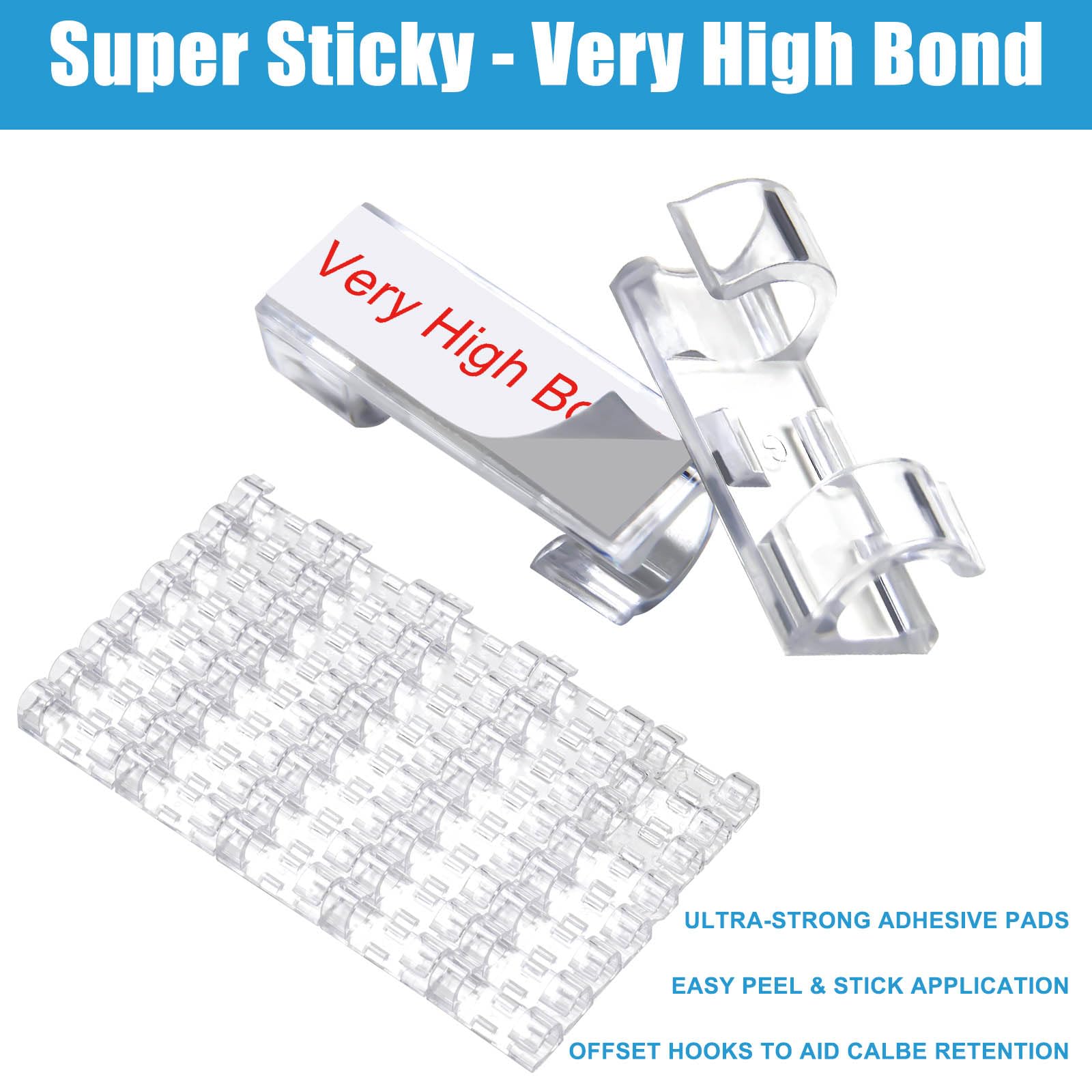 40PCS Strong Adhesive Cable Clips Clear, Premium Wire Holders for Wall, Strong Cord Organizer Under Desk, Car, PC, Christmas Light Indoor/Outdoor