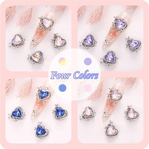 Miniatura 2 de RODAKY Dijes de uñas de corazón 3D, 12 piezas de aleación de metal plateado, arte de uñas, diamantes de imitación en forma de corazones, gemas de