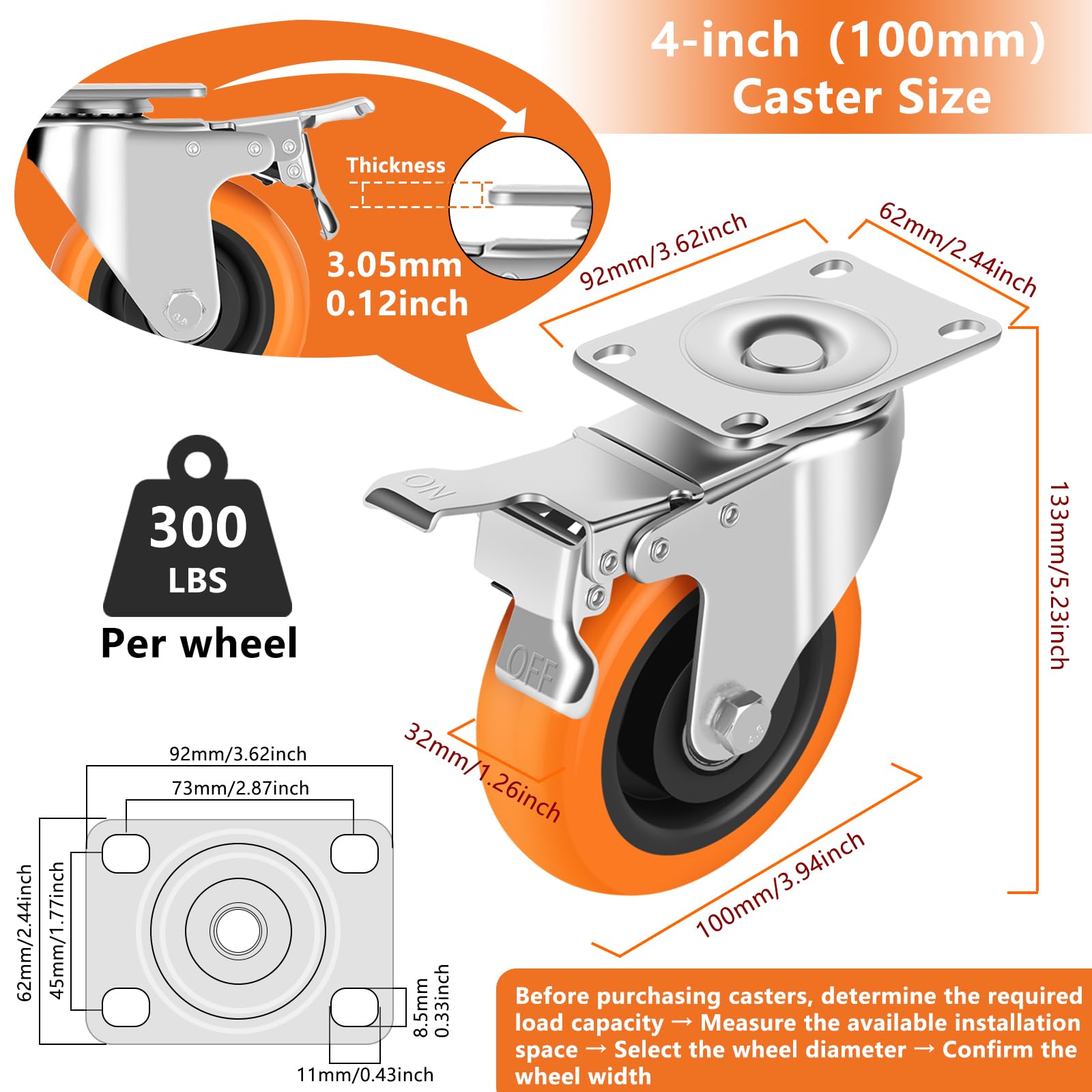 Heavy Duty Caster Wheels - 4" Swivel Casters -3