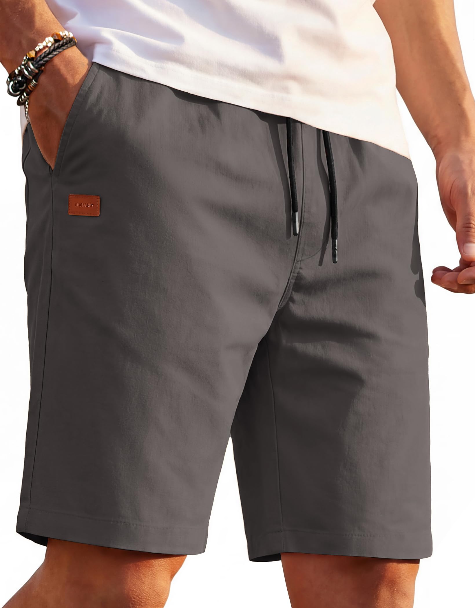 COOFANDY Mens Casual Shorts Cotton Drawstring Elastic Waist Lightweight Summer Beach Shorts with Pockets
