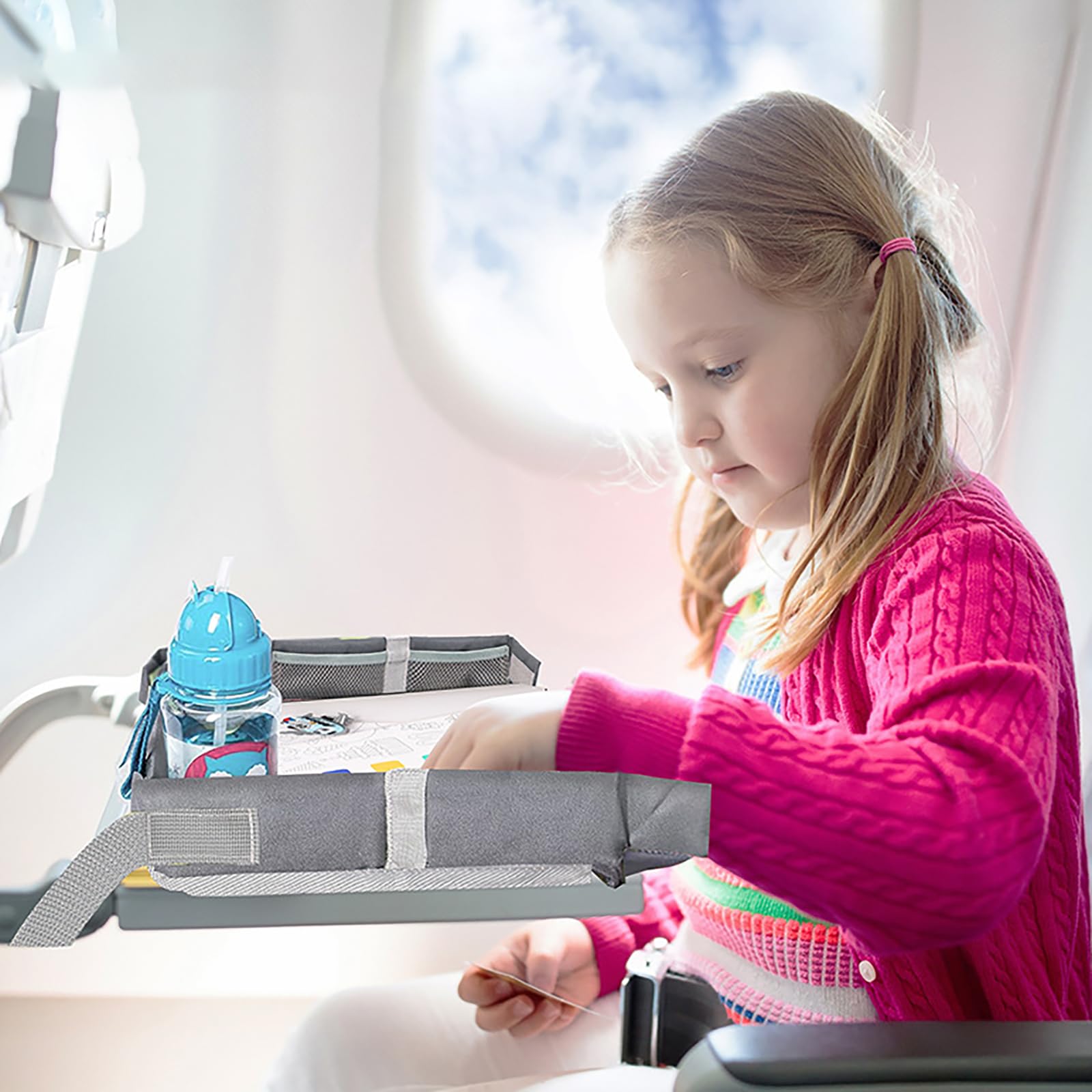 Escritorio de viaje multiusos para aviones infantiles, bandeja de actividades plegable portátil para aviones, bandeja de juego para educación en vuelo y diversión familiar esencial