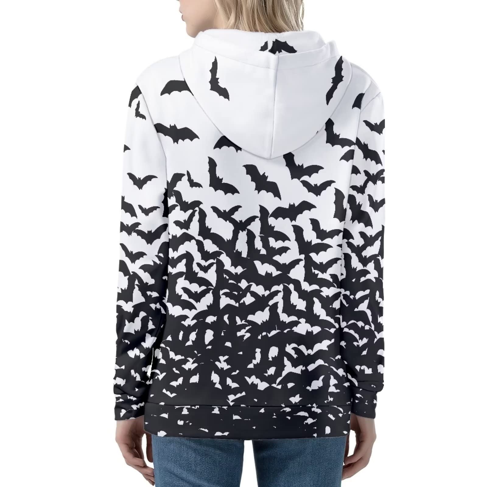 HUIACONG Bluza z kapturem zapinana na zamek błyskawiczny, damska bluza dla nastolatek, rozmiar XS-5XL, sweter z kapturem, Nietoperze białe, XL