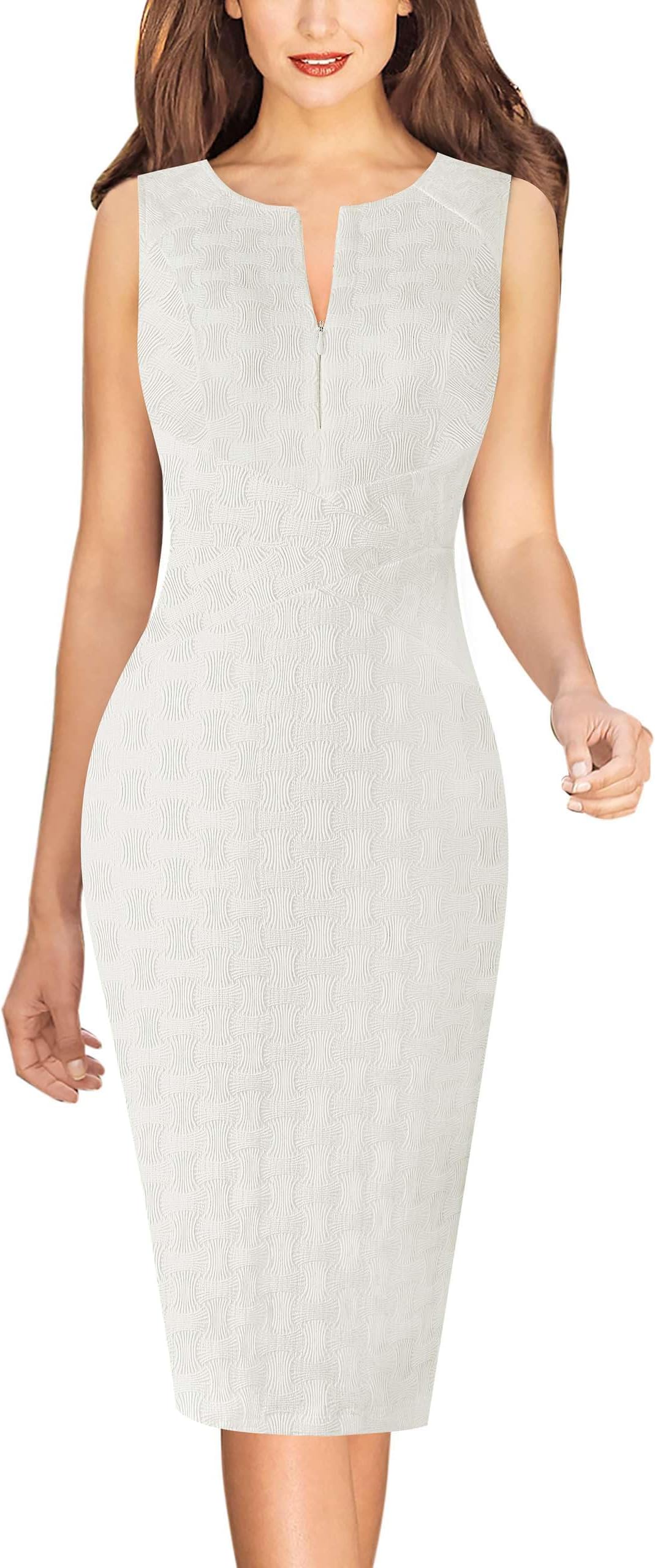 VFSHOW Womens Elegant Slim Front Zipper up Work Business Office Party Sheath Dress