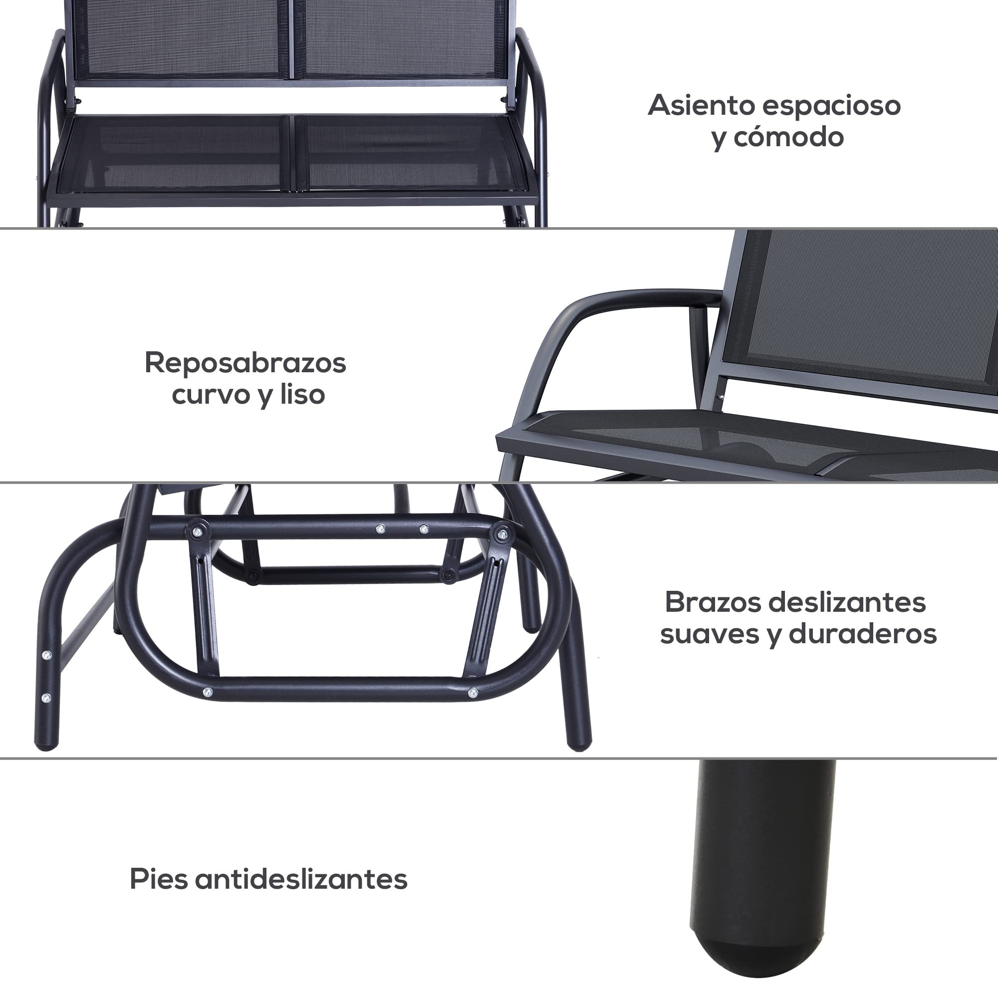 Outsunny Banco Balancín Tipo Silla Oscilante de Jardín o Patio con 2 Plazas 120x70x85 cm Carga 200kg Metal y Tela Texteline