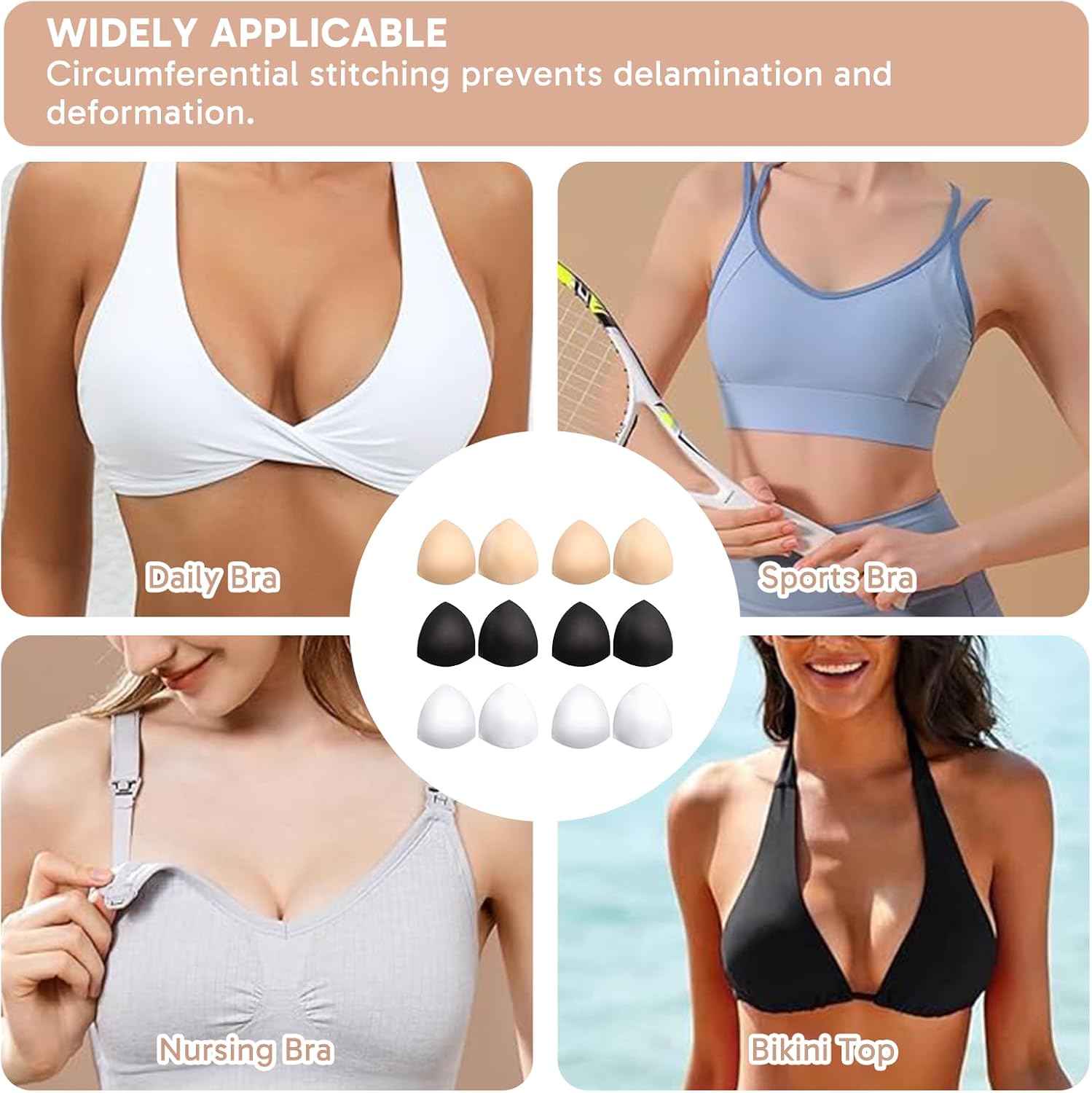6Pairs Bra Pads Inserts, Removable Bra Inserts for Women, Soft Lightweight Breathable Cups for Everyday Comfort and Bikini Tops