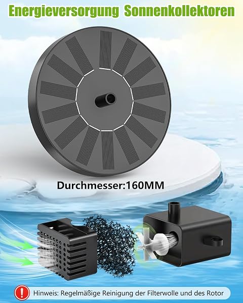 Solar Springbrunnen für Außen, Solar Teichpumpe mit 6 Effekte Solar Wasserpumpe Solar schwimmender Fontäne Pumpe für Gartenteich Oder Springbrunnen Vogel-Bad Fisch Behälter - 5