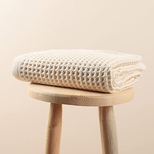 Miniatura 6 de Püskül - Toallas de baño de punto gofre para baño, 100% algodón orgánico turco de alta calidad, 32 x 63 pulgadas, paquete de 2 unidades (beige