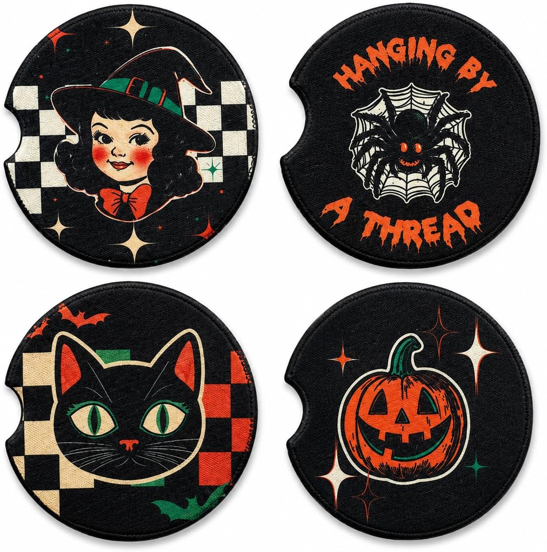 Not Today Luciifer Retro Halloween Car Coaster Set Accessories, Spooky Season Cute Ghost Fall Goth Bats Women,Cute Car Cup Holder Coaster, Absorbent Neoprene Car Coaster image 5