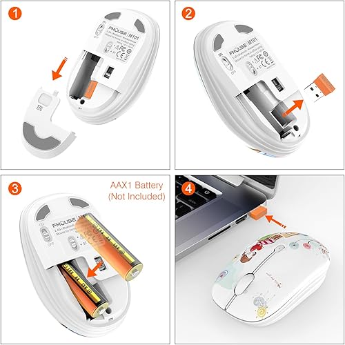 Miniatura 4 de Lindo ratón inalámbrico, silencioso modo dual Bluetooth ratones para portátil, iPad, Comupter, tableta con receptor USB (niña)