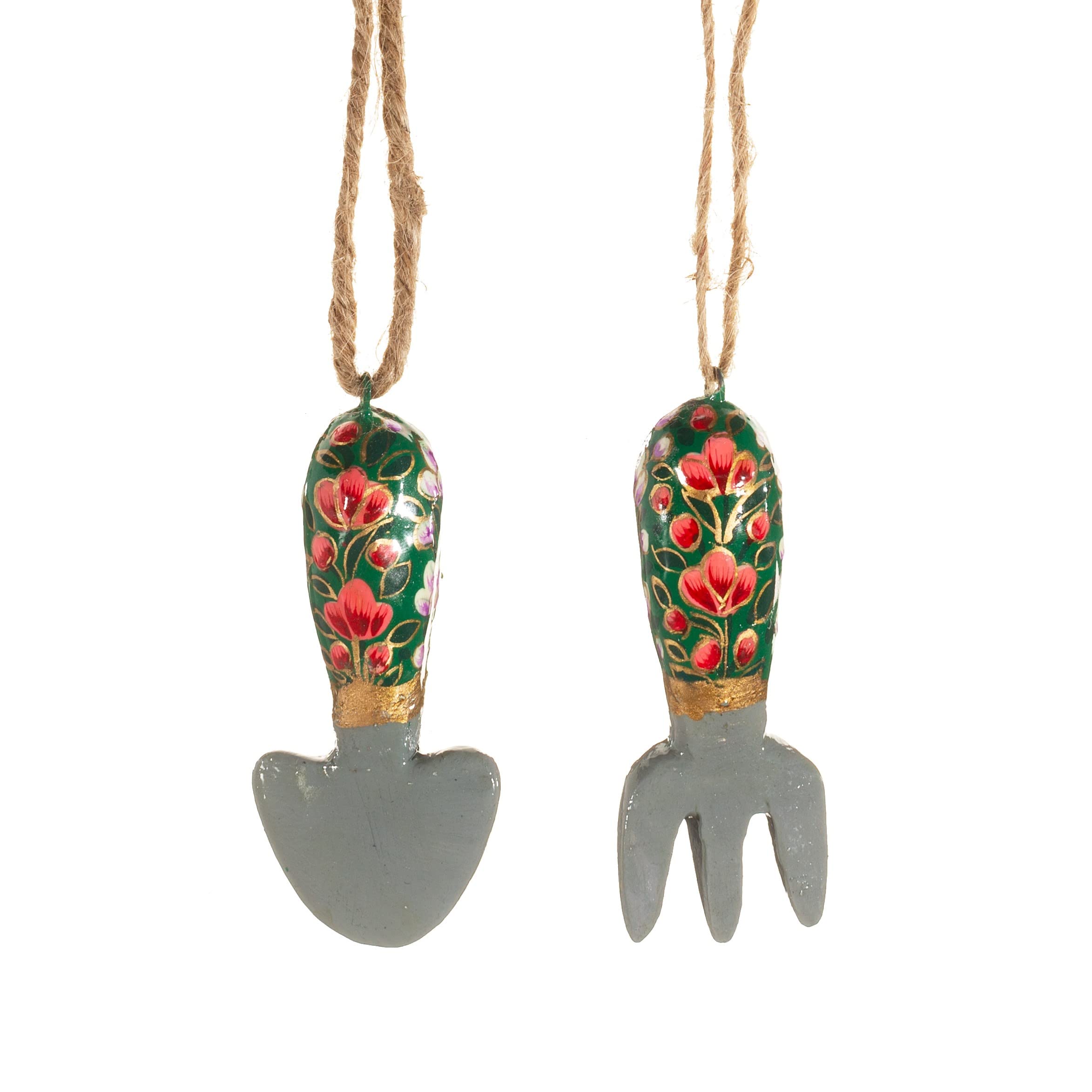 Sass & Belle Garden Tools Papier Mache Hanging Decoration Set Of 2
