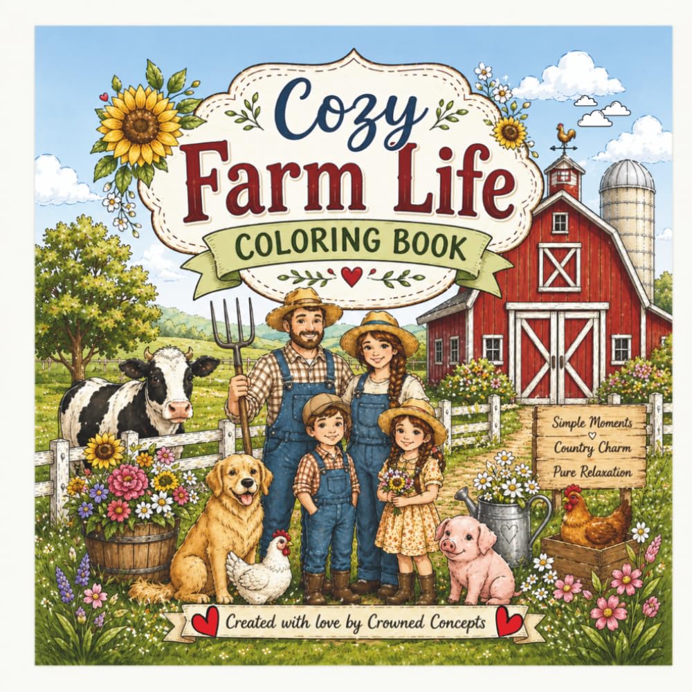 Cozy Farm Life Coloring Book: Relaxing Farm Animals, Barn Scenes & Peaceful Country Living