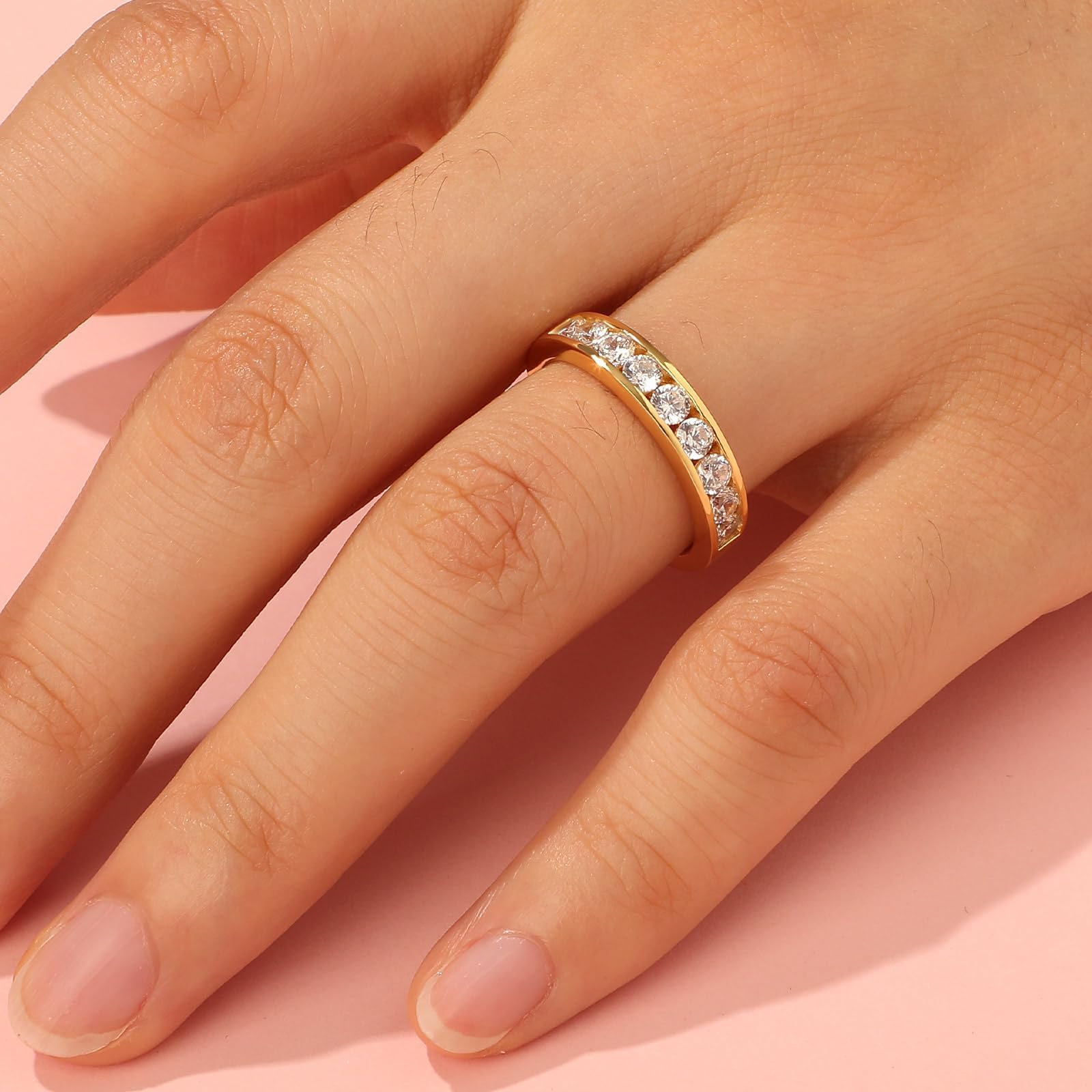 Jeulia Anillo de Plata de Ley 925 para Mujer, Anillo de Compromiso de Oro Amarillo, Anillo de Boda Con Cristales de Circonita, Anillo de Mujer para Aniversario