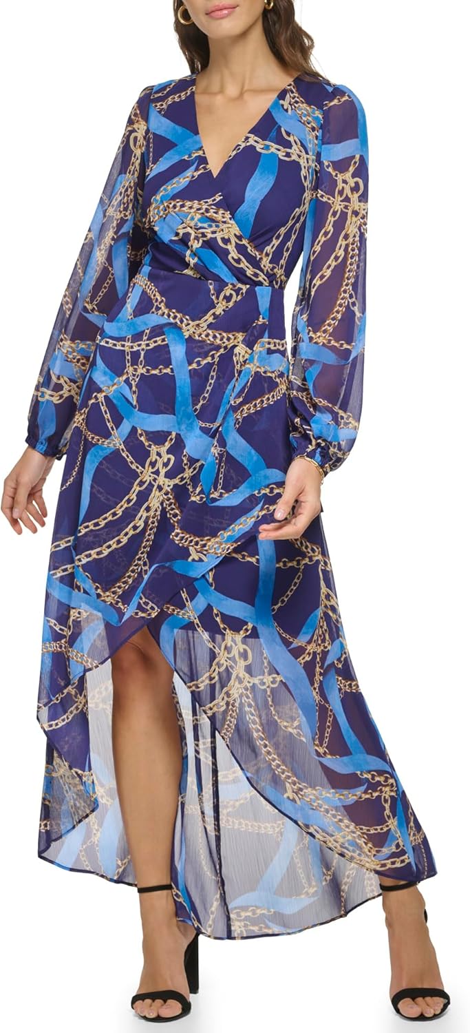 Guess Womens Longsleeve Scarf Print Chiffon Maxi Dress