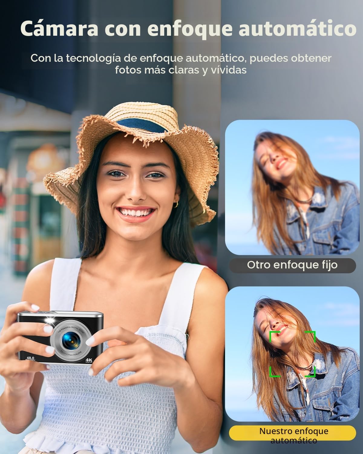 Cámara Digital, AutoFocus 4K Cámara Compacta Cámara fotográfica con Tarjeta de Memoria de 32 GB con cámara Dual HD 48 MP Zoom Digital 16X Pantalla Grande de 2,8" para Principiantes
