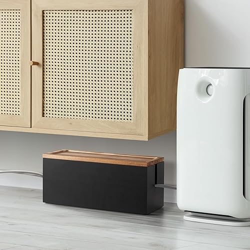 Miniatura 7 de Caja organizadora de cables de madera, caja organizadora de cables, 2 ranuras abiertas, organizador de cables para debajo del escritorio, para