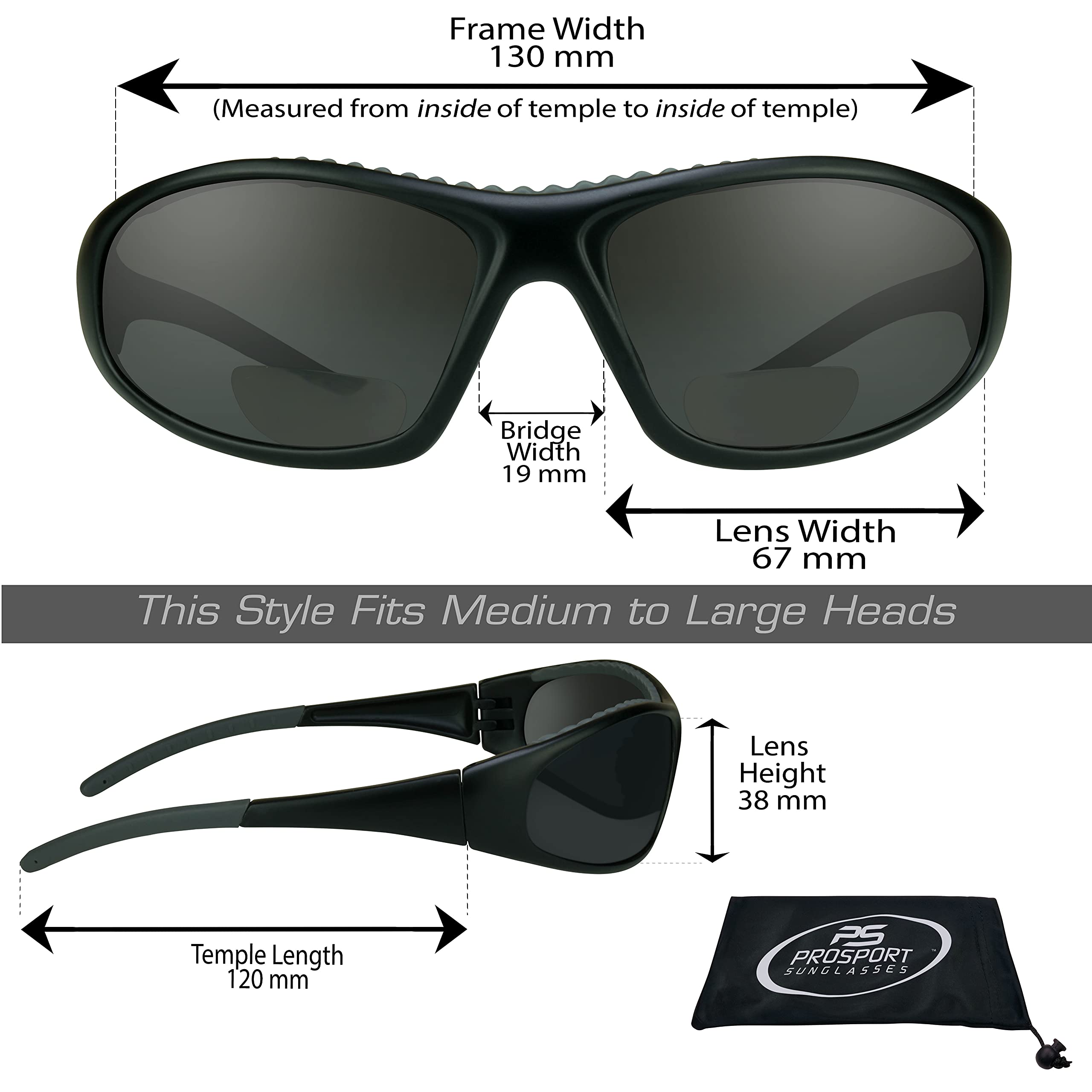 proSPORT 2 Pairs Bifocal Safety Protective Glasses +3.00 Black Frame Smoke Lens Men and Women