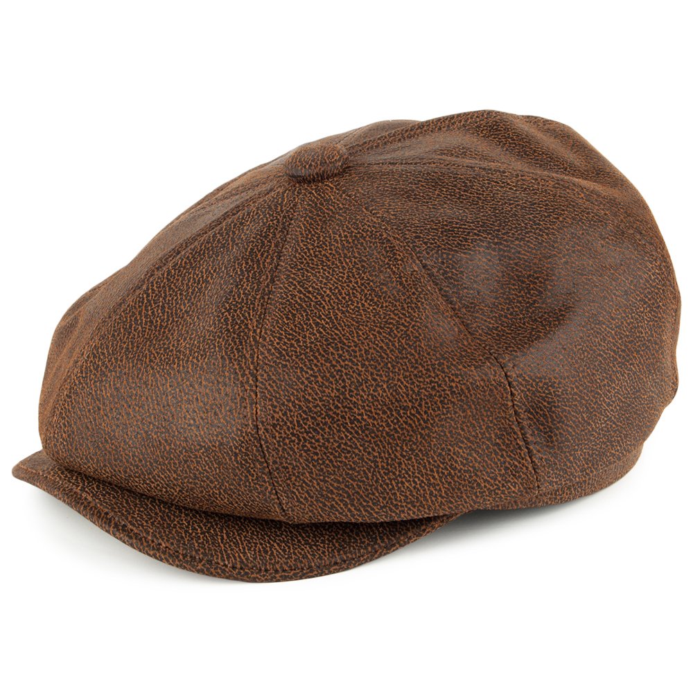 Jaxon & James Leather Newsboy Cap - Brown - Medium