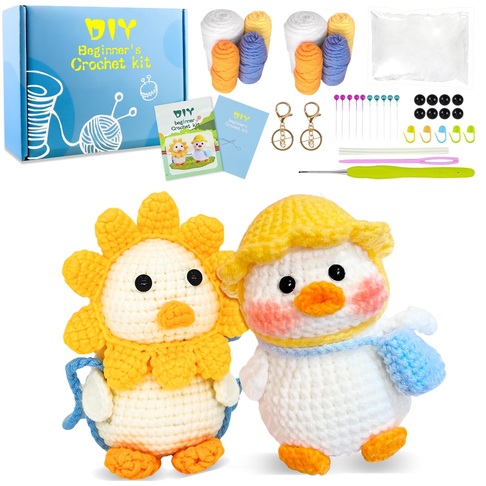 Bd-Herego Petal Duck & Traveling Duck Crochet Kit For Beginners - Crochet Animal Kit For Crab And Clownfish, Include Crochet Hook, Soft Yarn, Video Tutorials, Instruction, Crochet Starter Kit For Adults (Petal Duck & Traveling Duck)