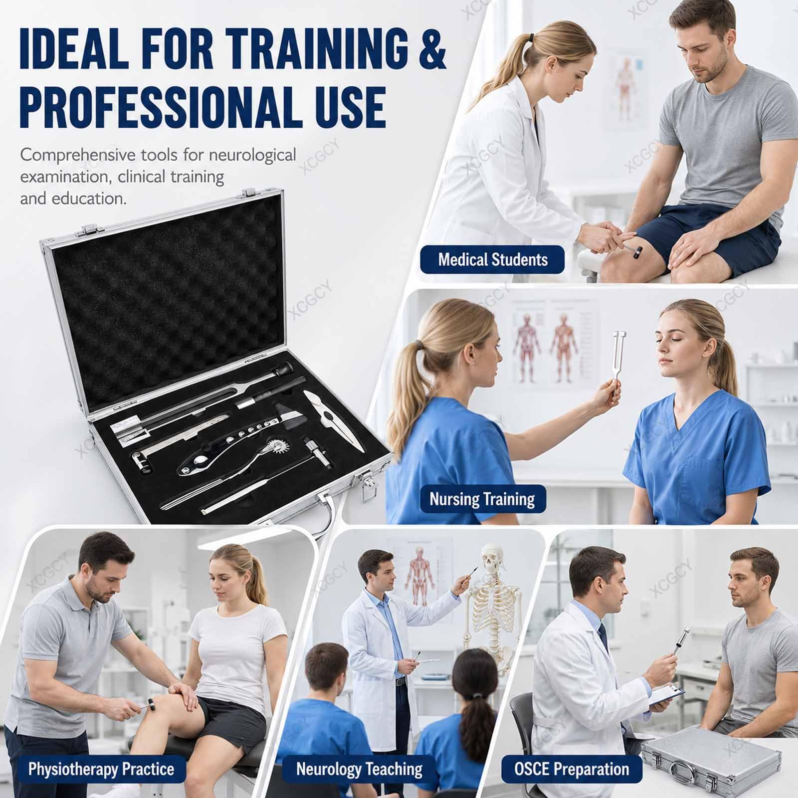 Set per Esame Neurologico, Set da 7 Pezzi con Custodia in Alluminio, Test di Puntura, Temperatura, Tatto, Vibrazione, Riflessi Tendinei per Studenti di Medicina E Professionisti