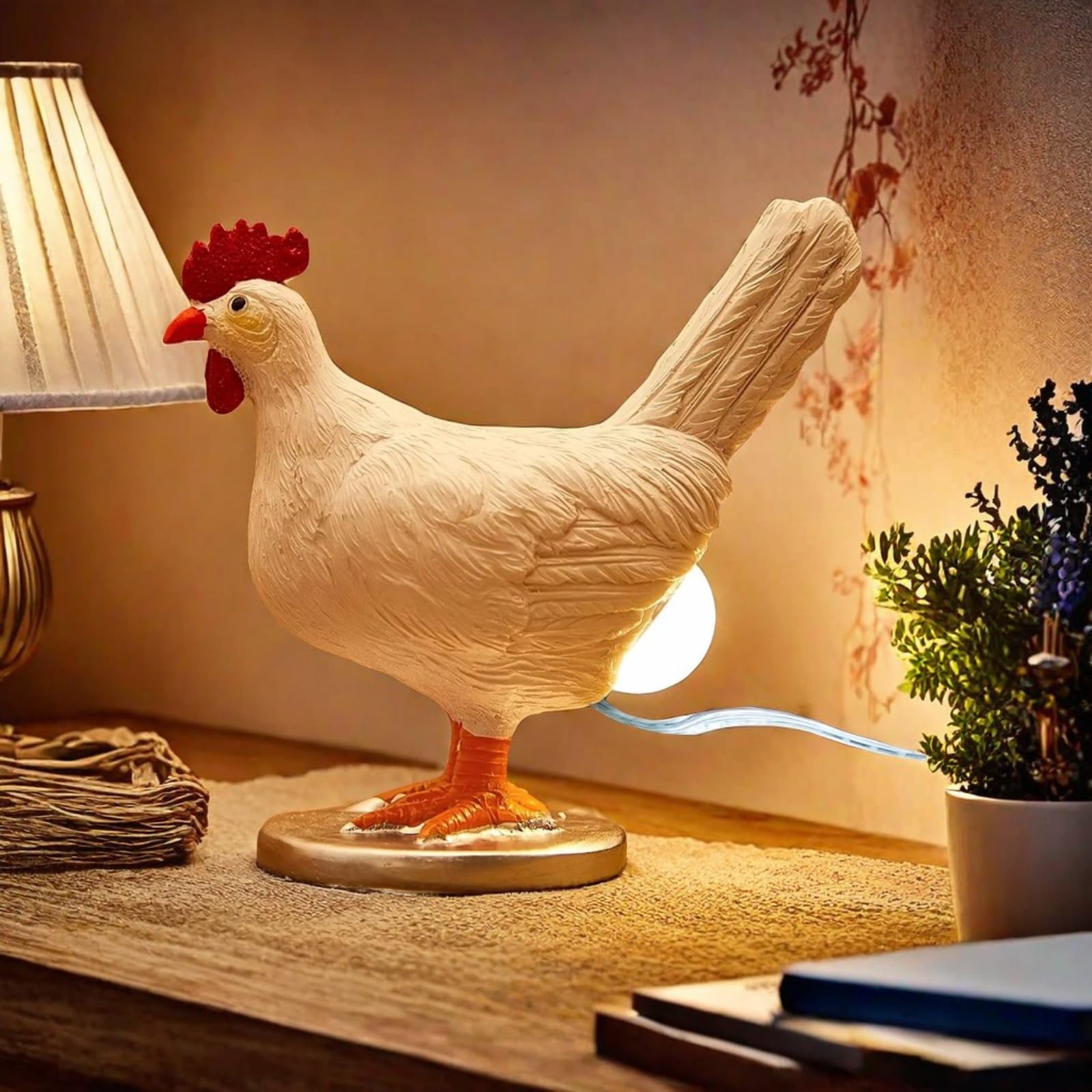 ZALEFAQN Resin Simulation Egg Chicken Unique Home Decoration Ornament Creative Desk Bedroom Atmosphere Light