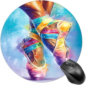 Rainbow Ballet Pointe Shoes Art Round Mouse Pad,Desktops Gaming Mousepads Non Slip Rubber Base for Home Office Desk Accessories 7.8X7.8 Inch