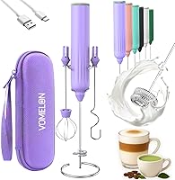 Vista 11 de Espumador de leche de mano, recargable de 3 velocidades, batidor de bebida con 3 cabezales de acero inoxidable, batidor eléctrico USB C para café